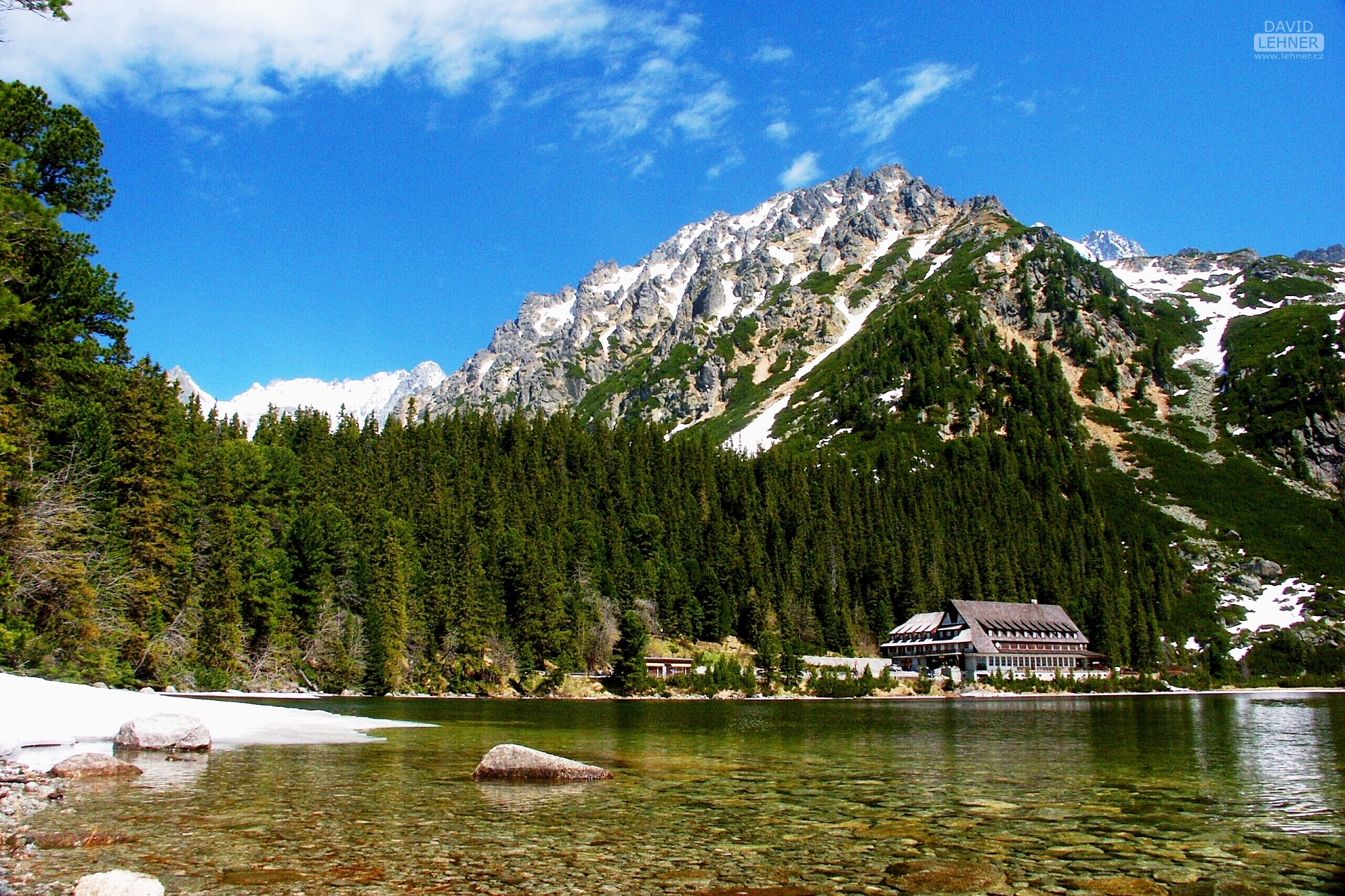 Mountain, lake and cottage