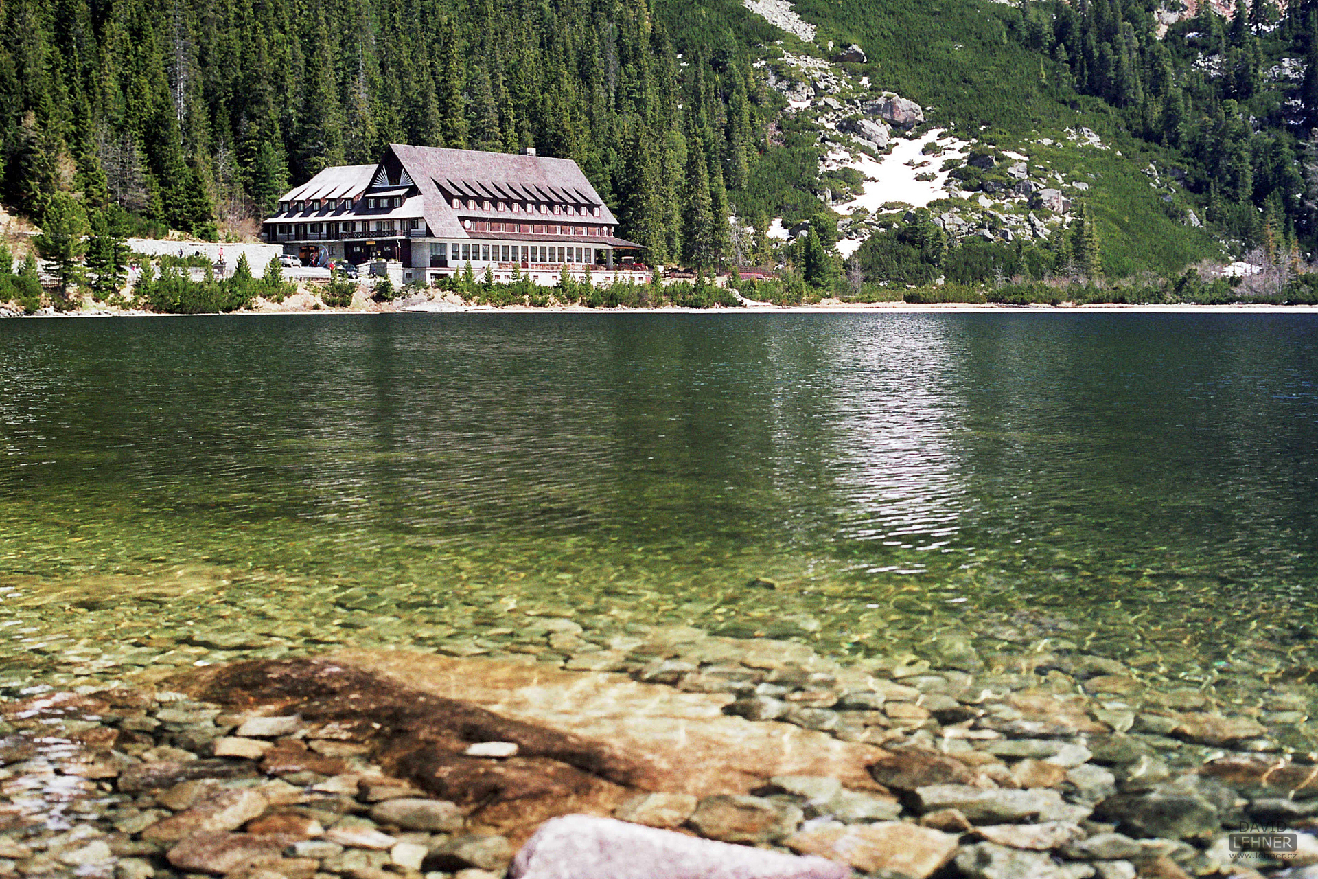 Mountain, lake and cottage
